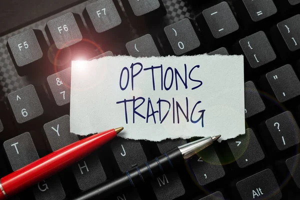 Hand writing sign Options Trading. Business overview Different options to make goods or services spread worldwide Two Men Drawing With Empty Paper Shake Hands Presenting Agreement. Stock Illustration by ©nialowwa #536086438